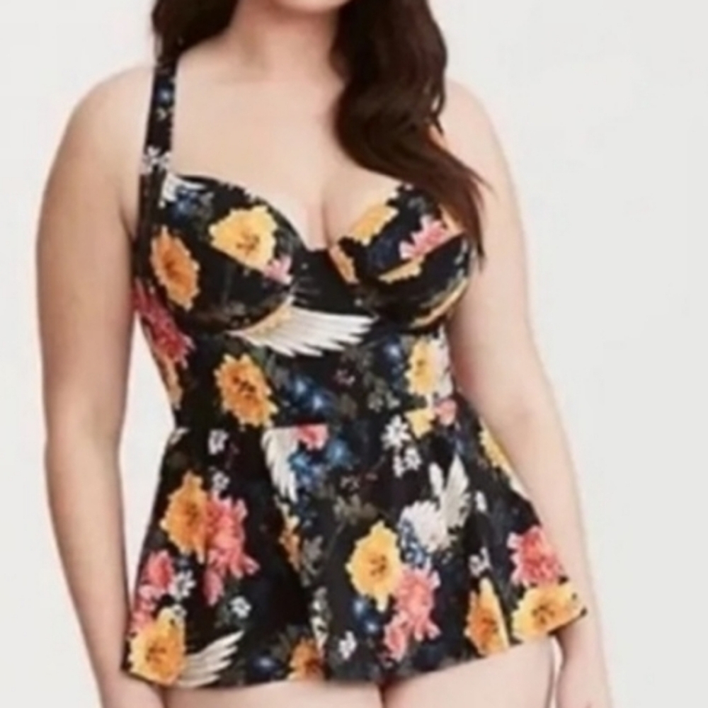 Torrid Floral Black One Piece Swimsuit